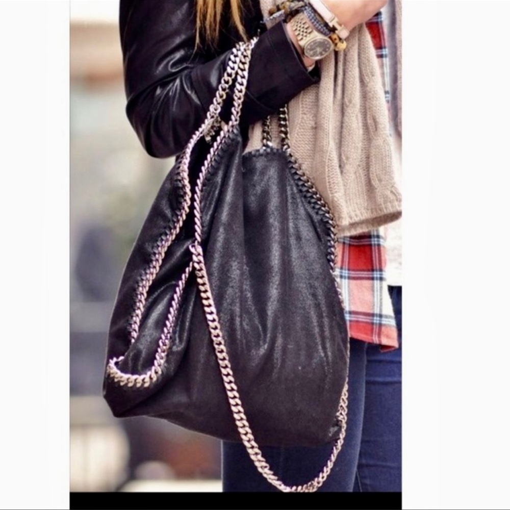 ✨LAST ONE✨Distressed vegan Leather Paris Chain Dark Grey Fashion Stylish… - Picture 4 of 7